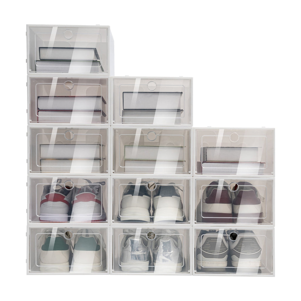 24Pcs Shoe Storage Box White Clear Plastic Display Shoes Case PP Stackable Organizer
