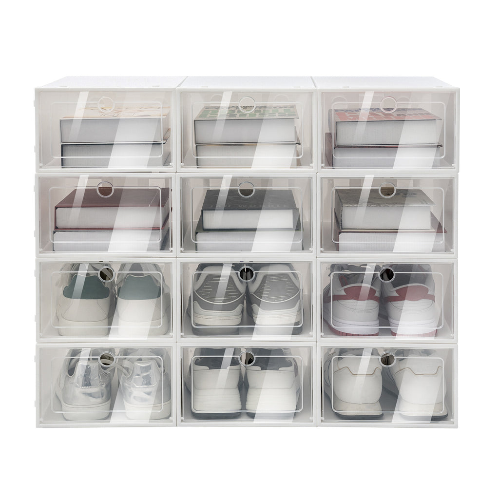 24Pcs Shoe Storage Box White Clear Plastic Display Shoes Case PP Stackable Organizer