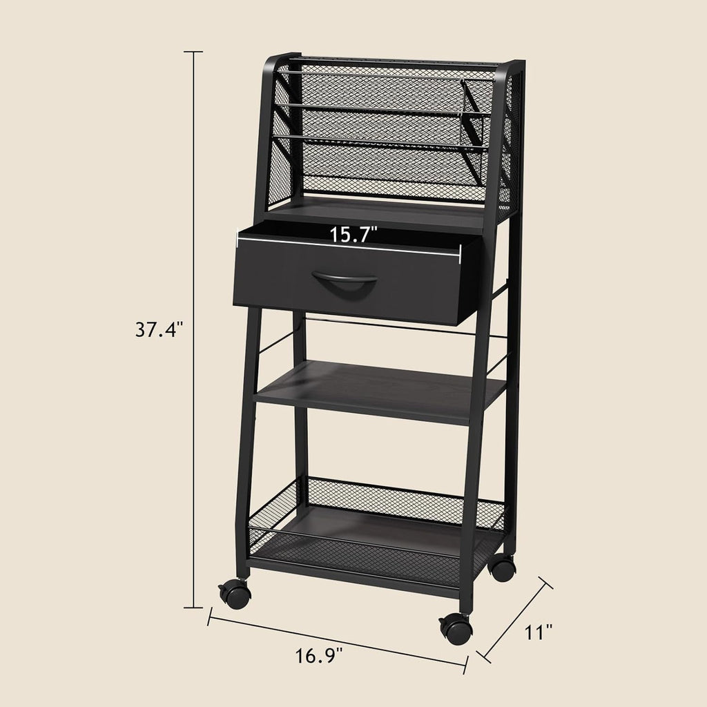 3 Tier Rolling Cart - Metal Utility Cart with Storage Drawer and Wheels Versatile Art Craft Organizer for Home Office or Studio - Ideal for Storing Brushes Paints and SuppliesWhite