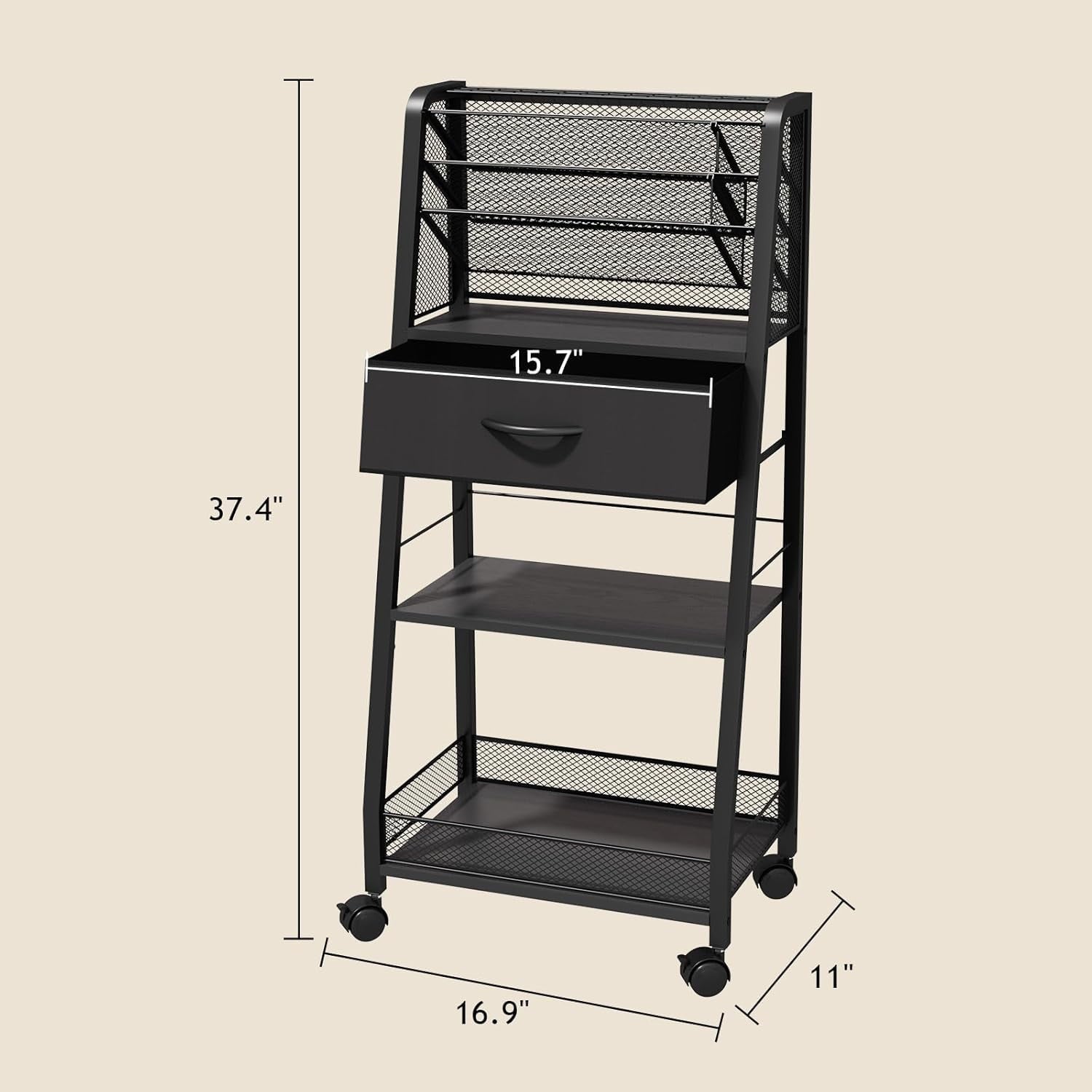 3 Tier Rolling Cart - Metal Utility Cart with Storage Drawer and Wheels Versatile Art Craft Organizer for Home Office or Studio - Ideal for Storing Brushes Paints and SuppliesWhite
