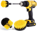 Drill Brush Attachment Set, Yellow, Plastic Handle, 3 Sized Brush Heads for Cleaning Bathtub, Shower, Floor, Carpet, Kitchen, Bathroom, and More