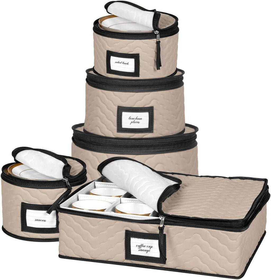 China Storage Box Moving Box for Cutlery, Glasses, Plates, Mugs and Saucers, Sturdy Quilted Microfiber Dish Organizer with Dividers for Seasonal Storage