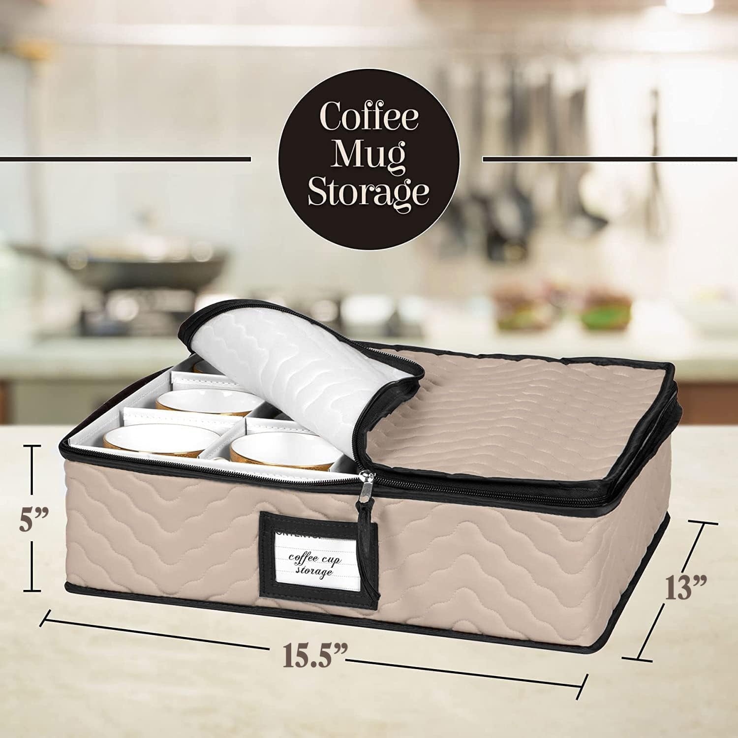 China Storage Box Moving Box for Cutlery, Glasses, Plates, Mugs and Saucers, Sturdy Quilted Microfiber Dish Organizer with Dividers for Seasonal Storage