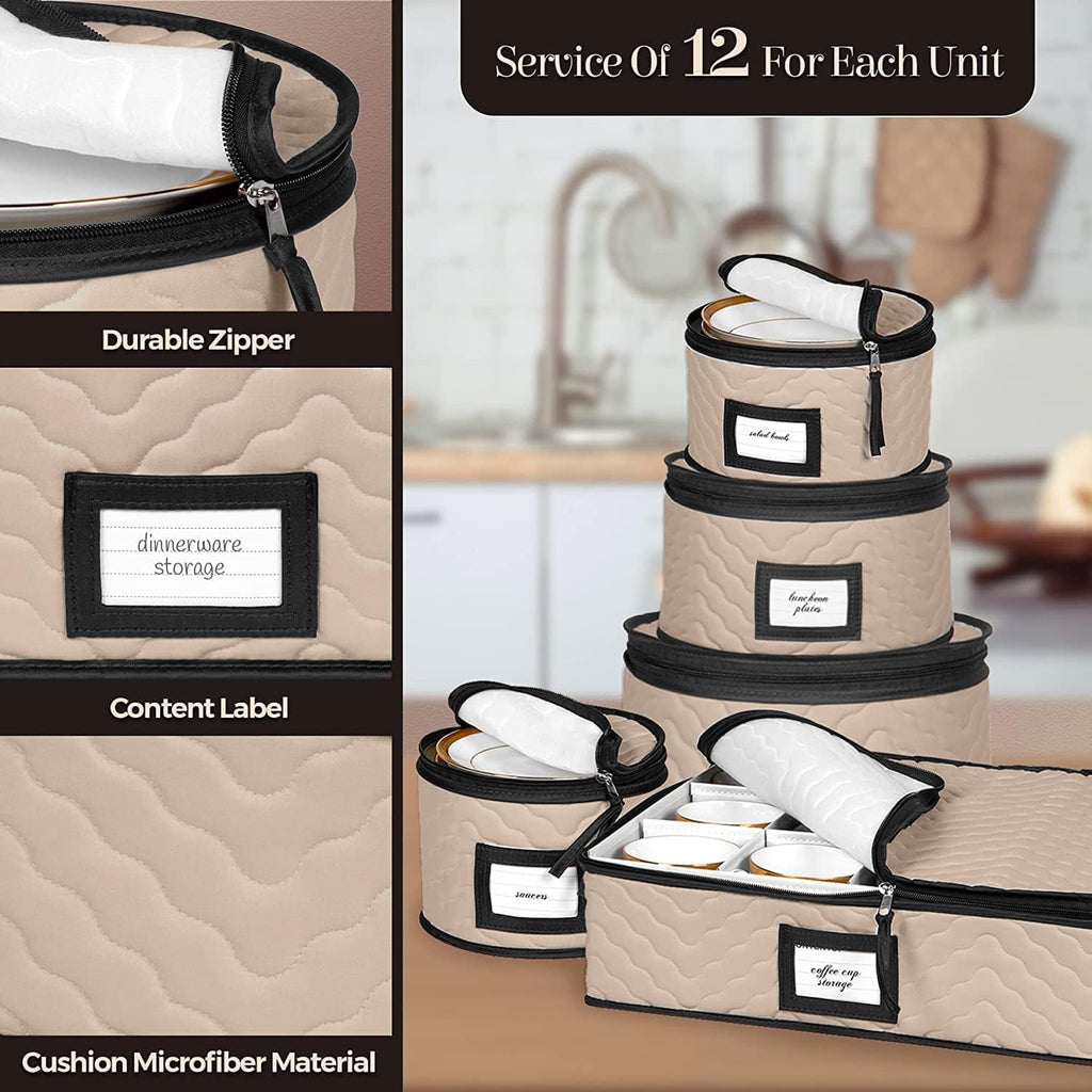 China Storage Box Moving Box for Cutlery, Glasses, Plates, Mugs and Saucers, Sturdy Quilted Microfiber Dish Organizer with Dividers for Seasonal Storage