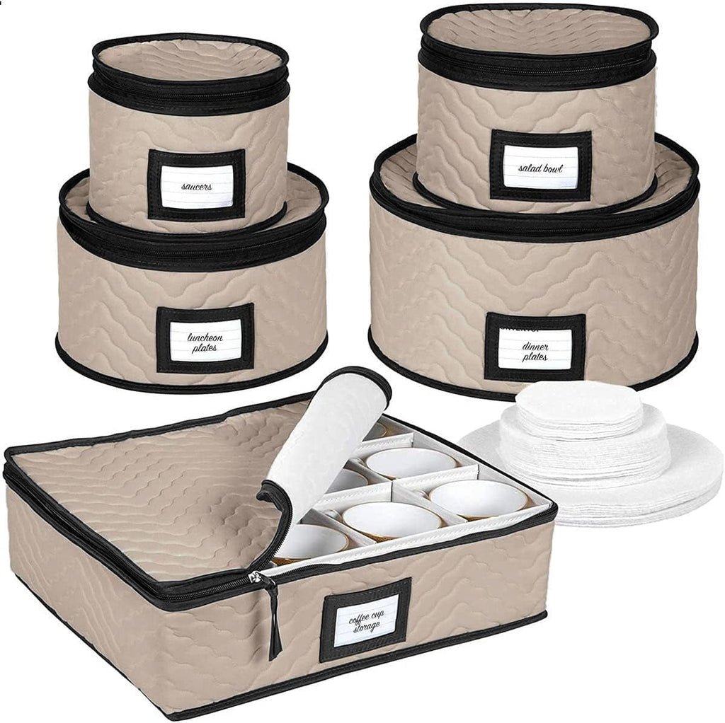 China Storage Box Moving Box for Cutlery, Glasses, Plates, Mugs and Saucers, Sturdy Quilted Microfiber Dish Organizer with Dividers for Seasonal Storage