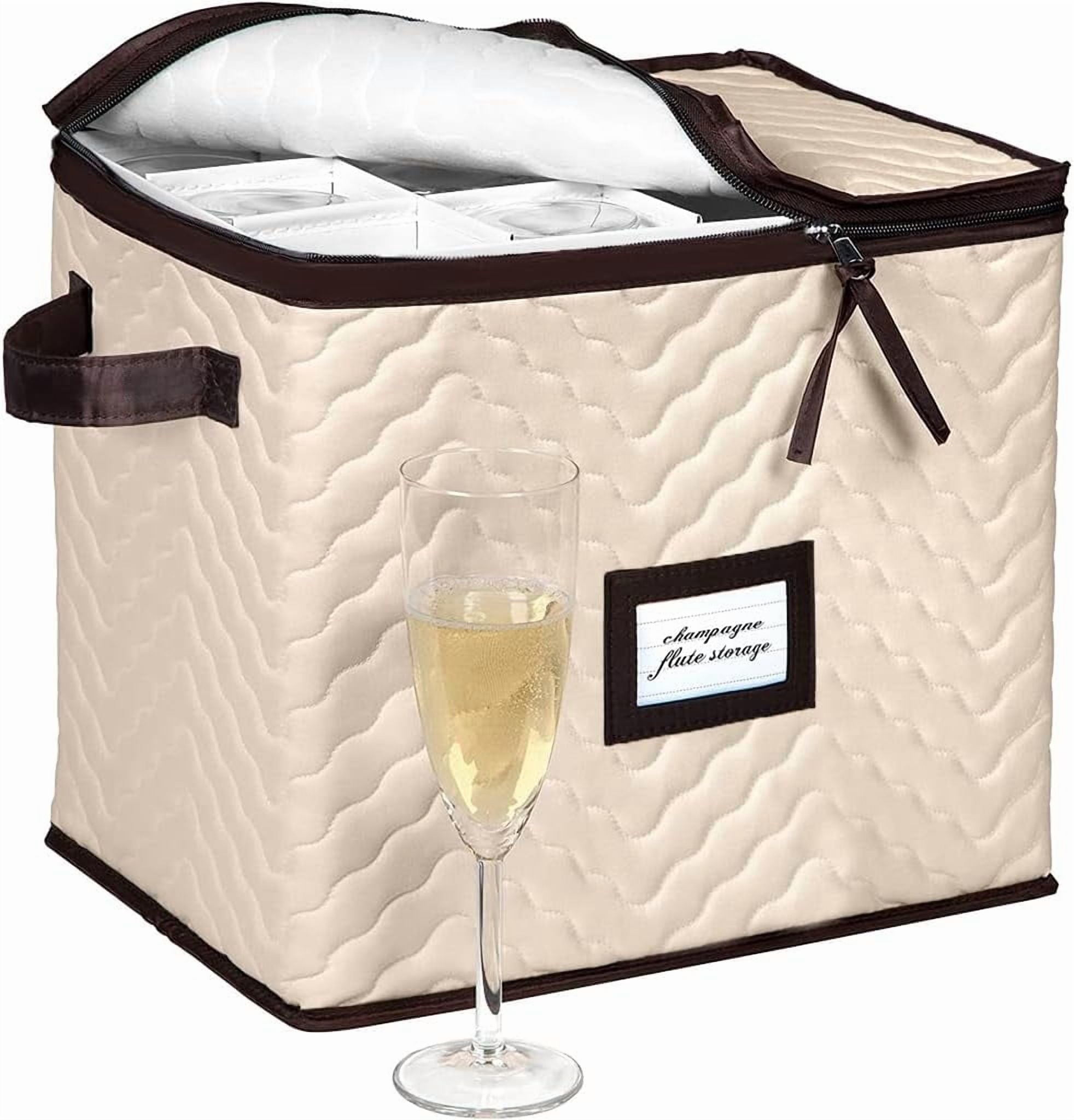 China Storage Box Moving Box for Cutlery, Glasses, Plates, Mugs and Saucers, Sturdy Quilted Microfiber Dish Organizer with Dividers for Seasonal Storage
