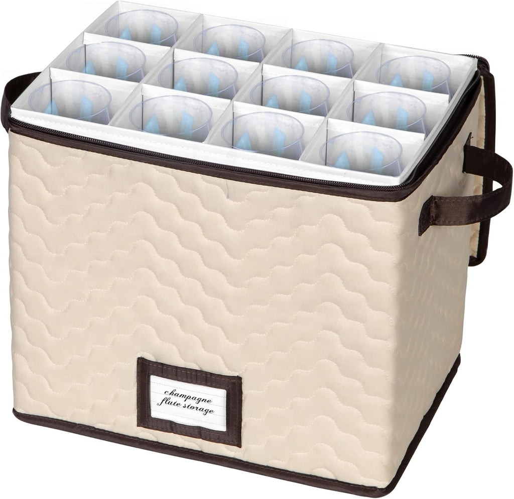 China Storage Box Moving Box for Cutlery, Glasses, Plates, Mugs and Saucers, Sturdy Quilted Microfiber Dish Organizer with Dividers for Seasonal Storage
