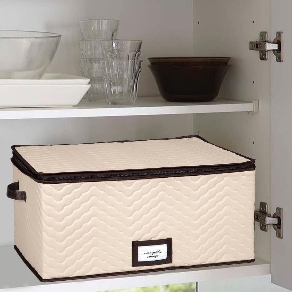 China Storage Box Moving Box for Cutlery, Glasses, Plates, Mugs and Saucers, Sturdy Quilted Microfiber Dish Organizer with Dividers for Seasonal Storage