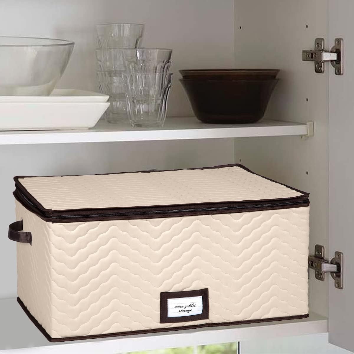 China Storage Box Moving Box for Cutlery, Glasses, Plates, Mugs and Saucers, Sturdy Quilted Microfiber Dish Organizer with Dividers for Seasonal Storage
