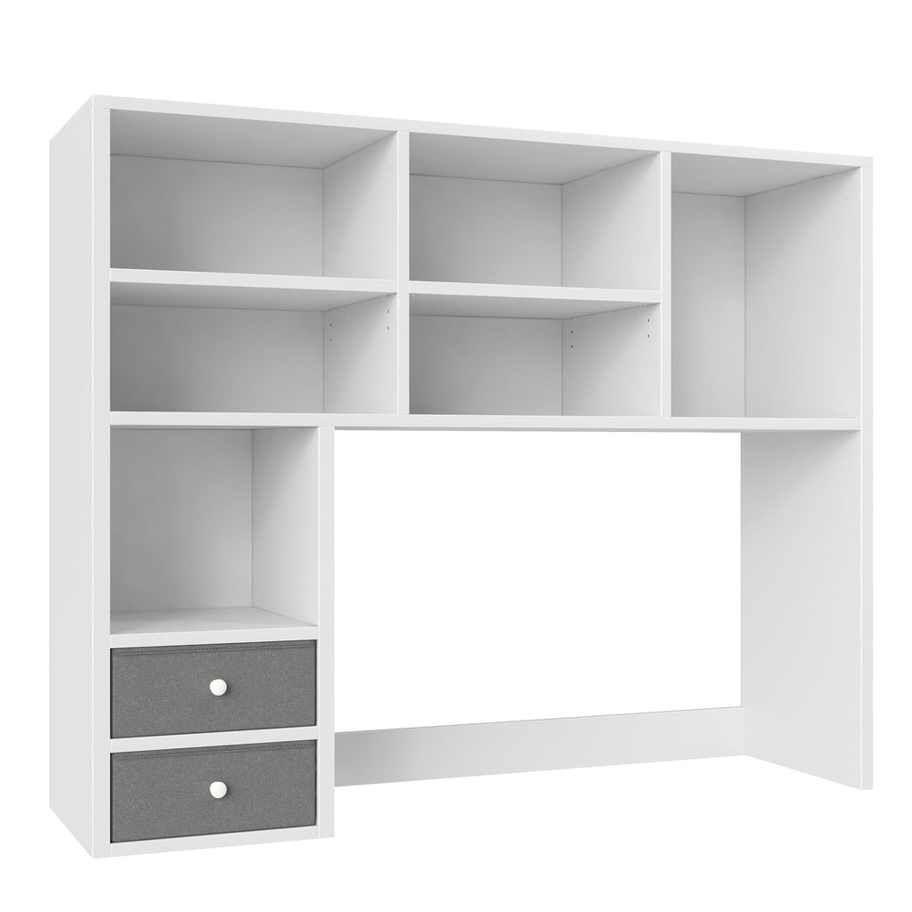 Desktop Bookshelf Wood Desk Hutch Organizer with 8 Shelves and 2 Drawers for Computer Desk,Adjustable 5-Tier Desk Storage Organizer,College Cube,Display Shelf Rack for Dorm Office Home,White
