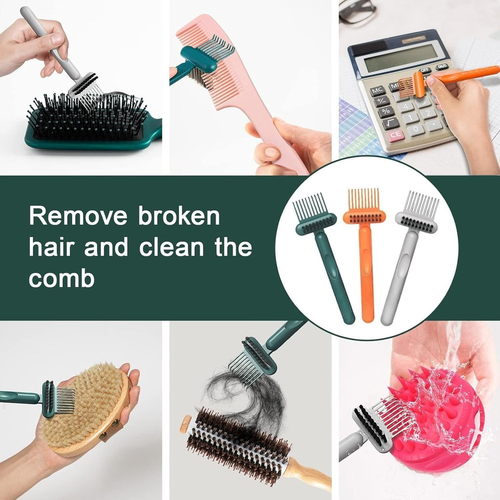 2-in-1 Hair Brush Cleaner and Remover Tool - Comb for Removing Hair and Dust, Suitable for Home and Salon Use (1 Pack-Green/Grey/Orange)