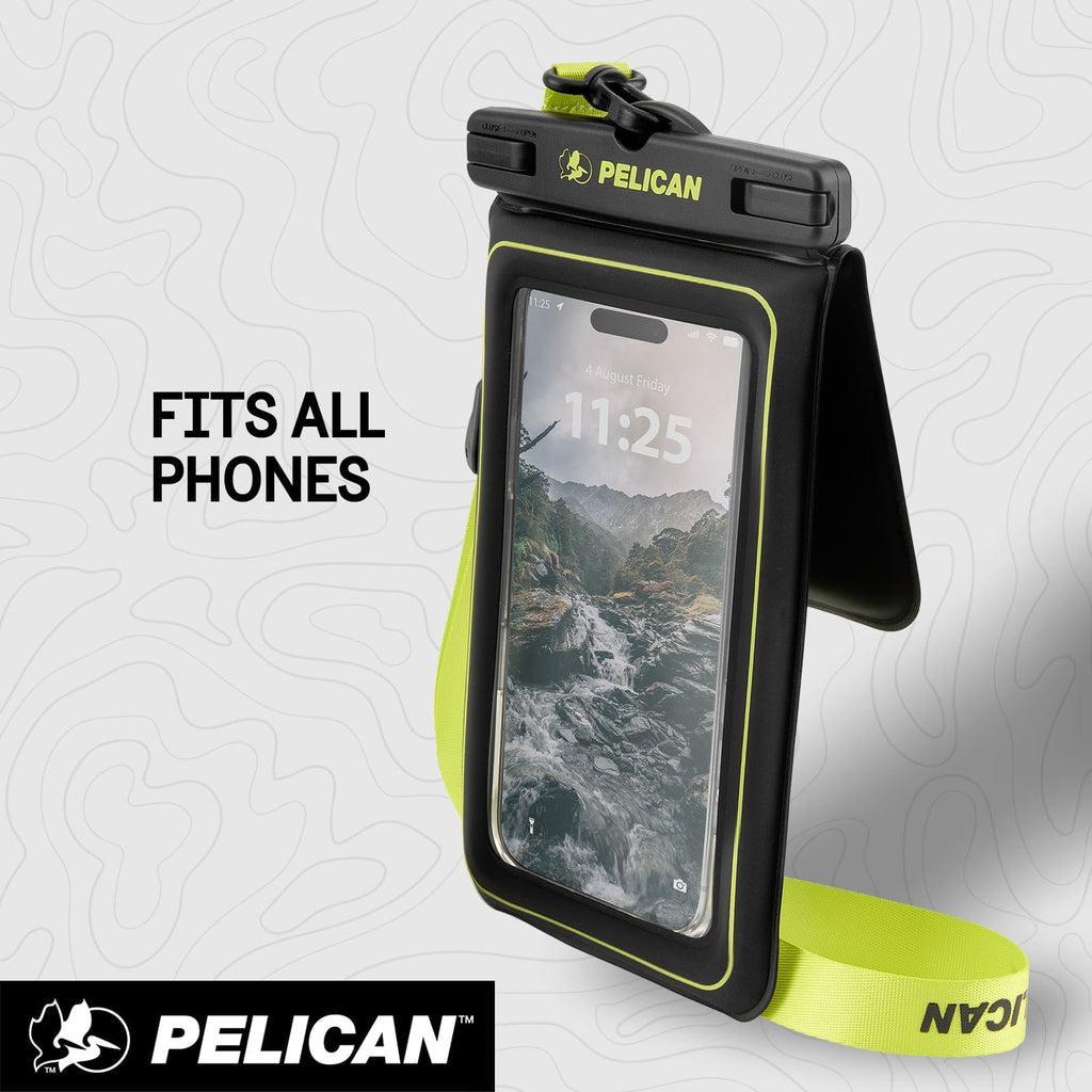 Pelican Marine IP68 Floating Waterproof Phone Pouch / Case (XL Size) w/ Detachable Lanyard - Black/Yellow