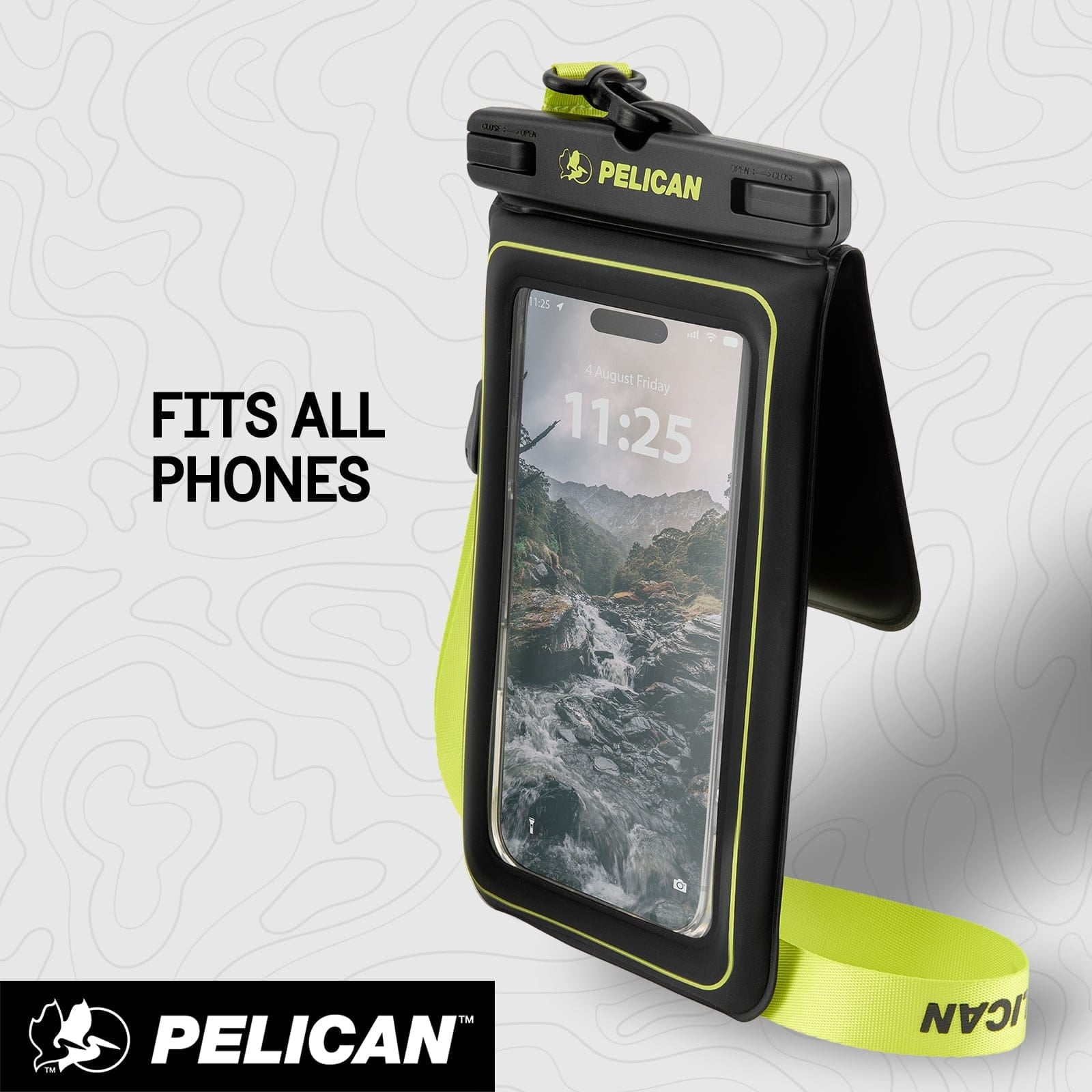 Pelican Marine IP68 Floating Waterproof Phone Pouch / Case (XL Size) w/ Detachable Lanyard - Black/Yellow