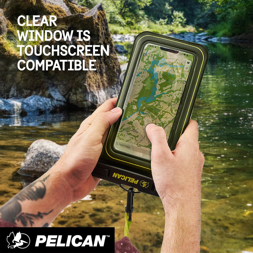 Pelican Marine IP68 Floating Waterproof Phone Pouch / Case (XL Size) w/ Detachable Lanyard - Black/Yellow
