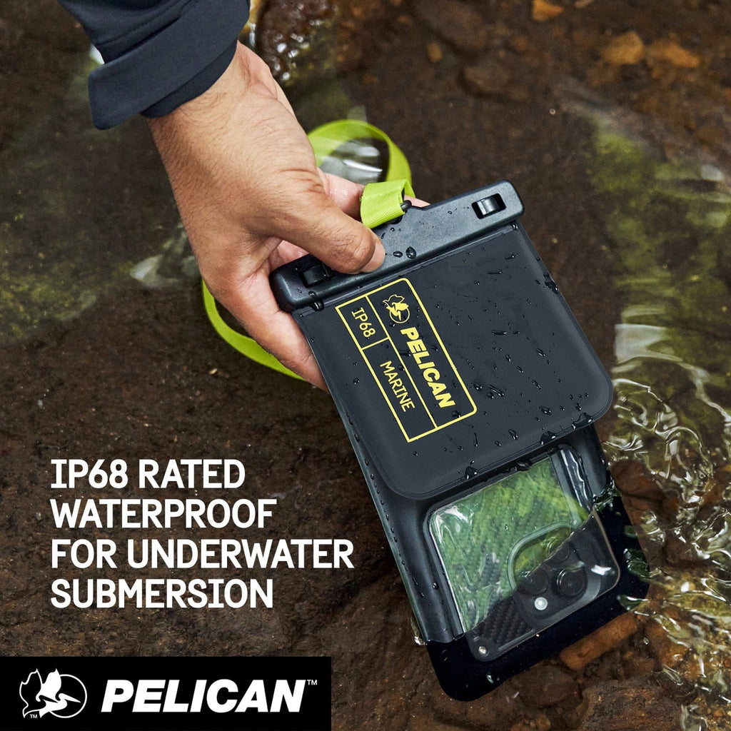 Pelican Marine IP68 Floating Waterproof Phone Pouch / Case (XL Size) w/ Detachable Lanyard - Black/Yellow