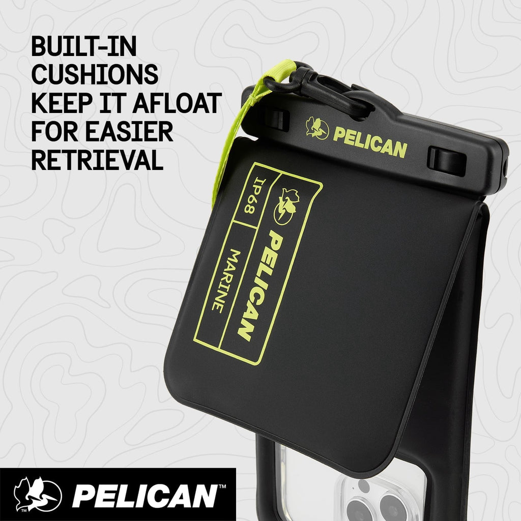 Pelican Marine IP68 Floating Waterproof Phone Pouch / Case (XL Size) w/ Detachable Lanyard - Black/Yellow