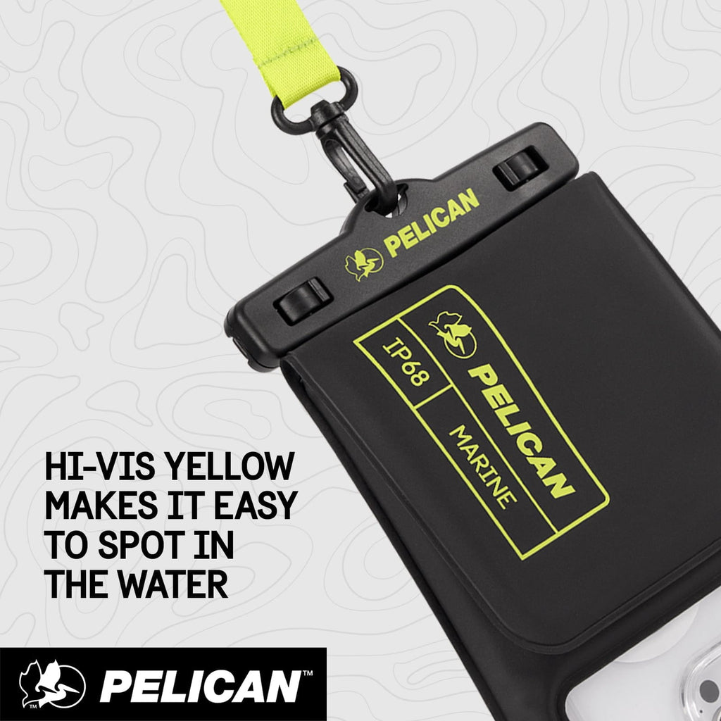 Pelican Marine IP68 Floating Waterproof Phone Pouch / Case (XL Size) w/ Detachable Lanyard - Black/Yellow