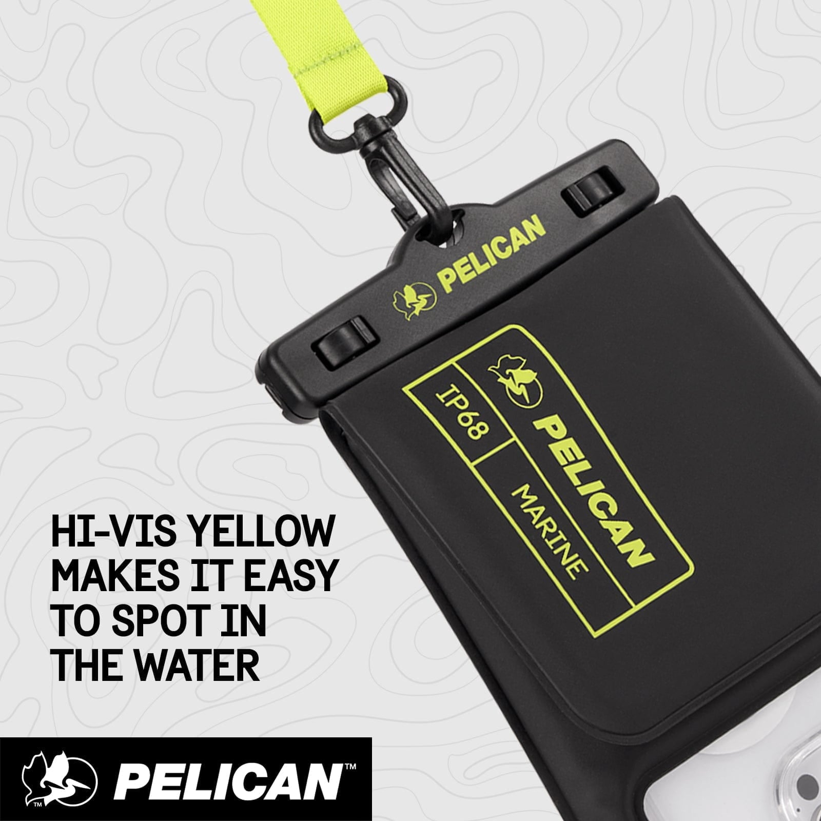 Pelican Marine IP68 Floating Waterproof Phone Pouch / Case (XL Size) w/ Detachable Lanyard - Black/Yellow
