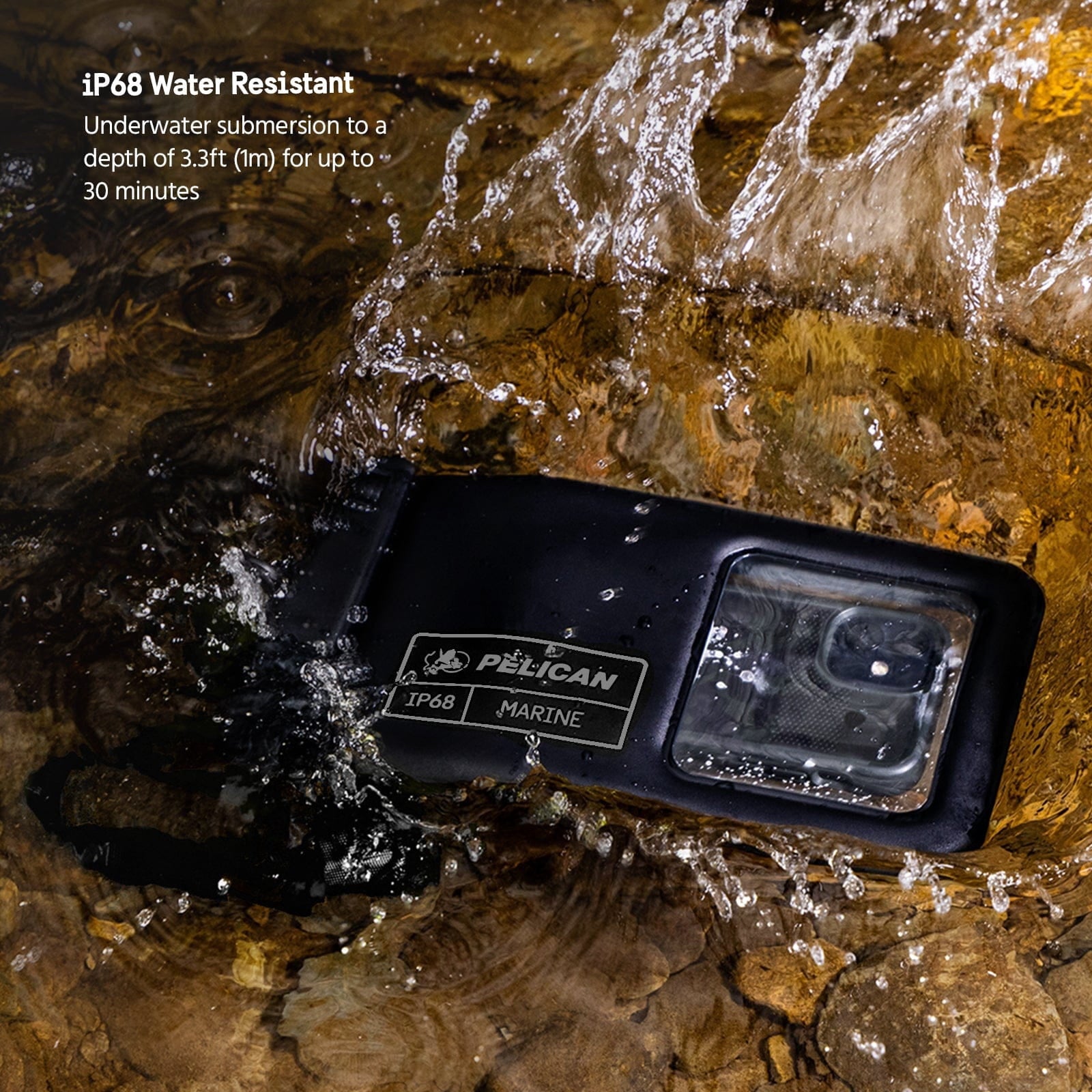 Pelican Marine IP68 Floating Waterproof Phone Pouch / Case (XL Size) w/ Detachable Lanyard - Black/Yellow