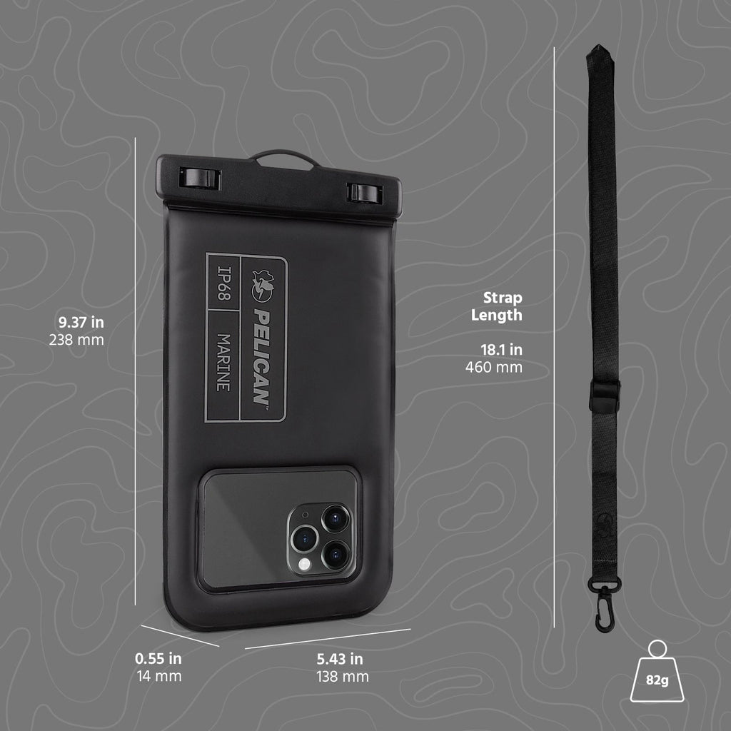 Pelican Marine IP68 Floating Waterproof Phone Pouch / Case (XL Size) w/ Detachable Lanyard - Black/Yellow