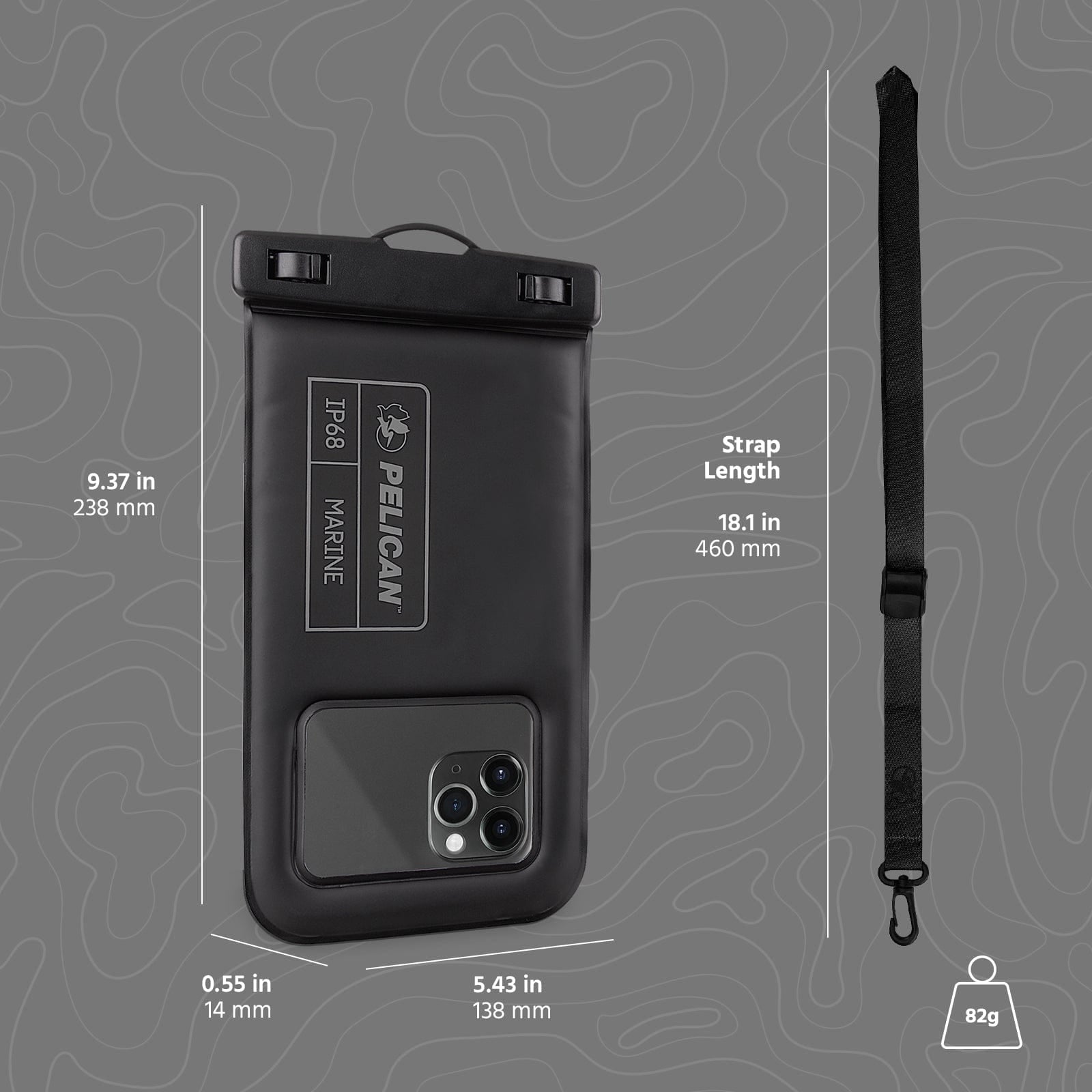 Pelican Marine IP68 Floating Waterproof Phone Pouch / Case (XL Size) w/ Detachable Lanyard - Black/Yellow