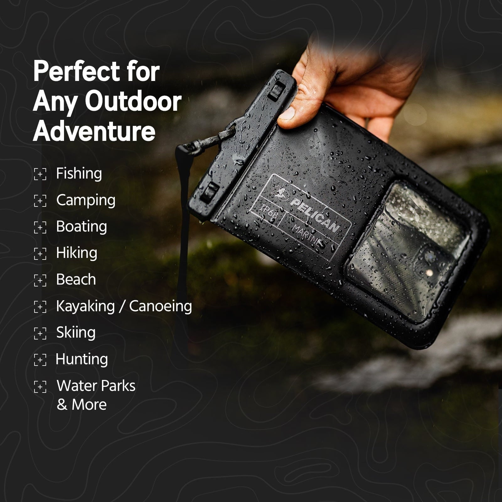 Pelican Marine IP68 Floating Waterproof Phone Pouch / Case (XL Size) w/ Detachable Lanyard - Black/Yellow