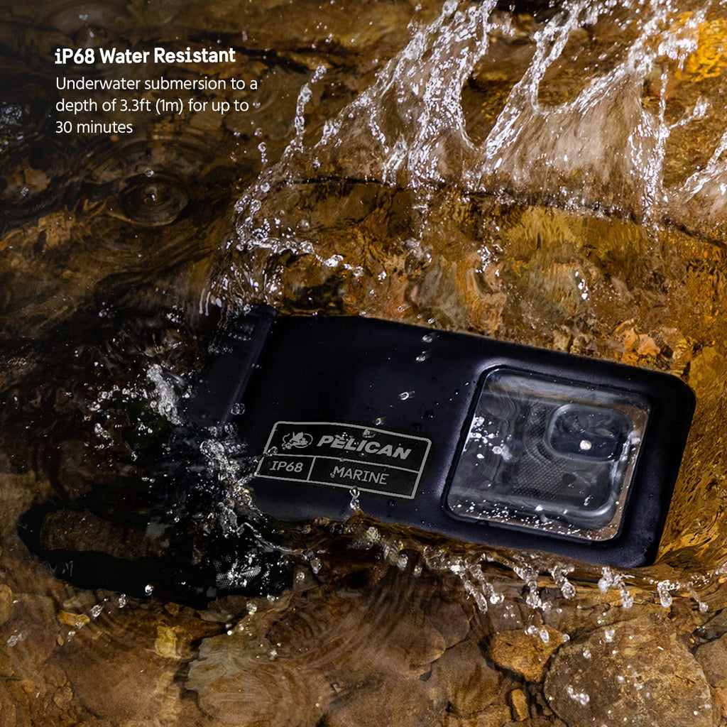 Pelican Marine IP68 Floating Waterproof Phone Pouch / Case (XL Size) w/ Detachable Lanyard - Black/Yellow