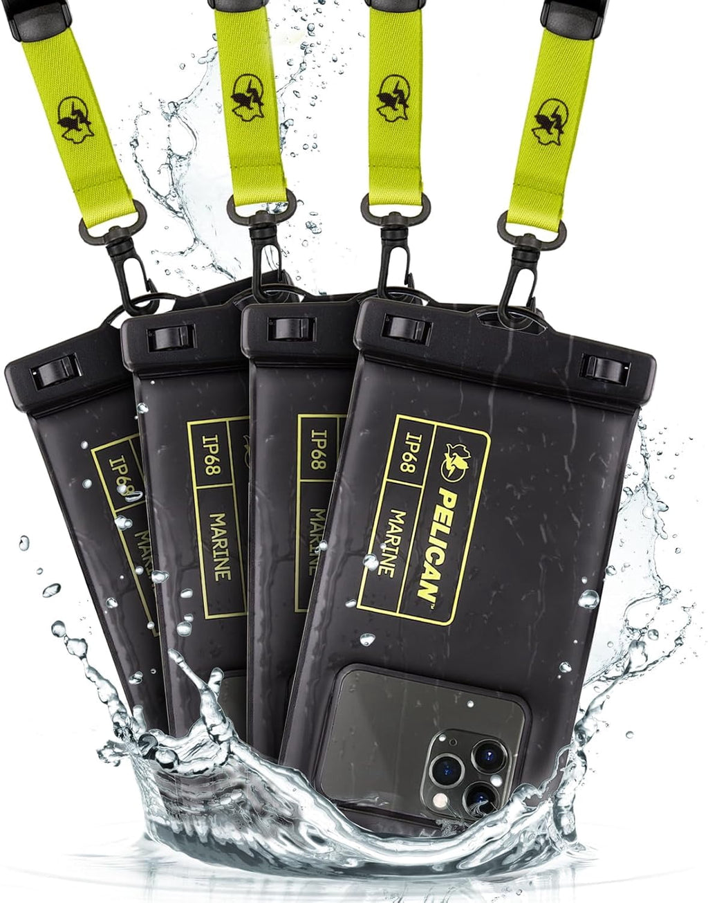 Pelican Marine IP68 Floating Waterproof Phone Pouch / Case (XL Size) w/ Detachable Lanyard - Black/Yellow