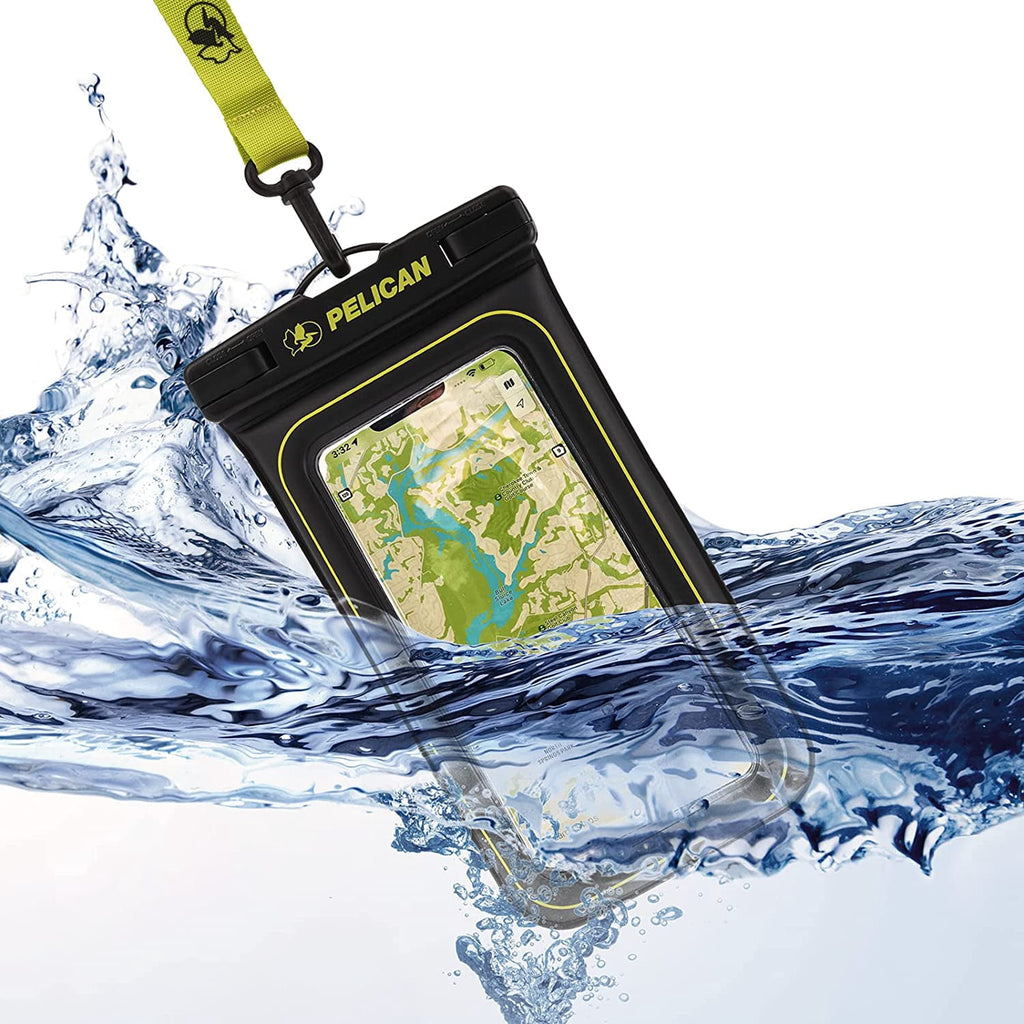 Pelican Marine IP68 Floating Waterproof Phone Pouch / Case (XL Size) w/ Detachable Lanyard - Black/Yellow
