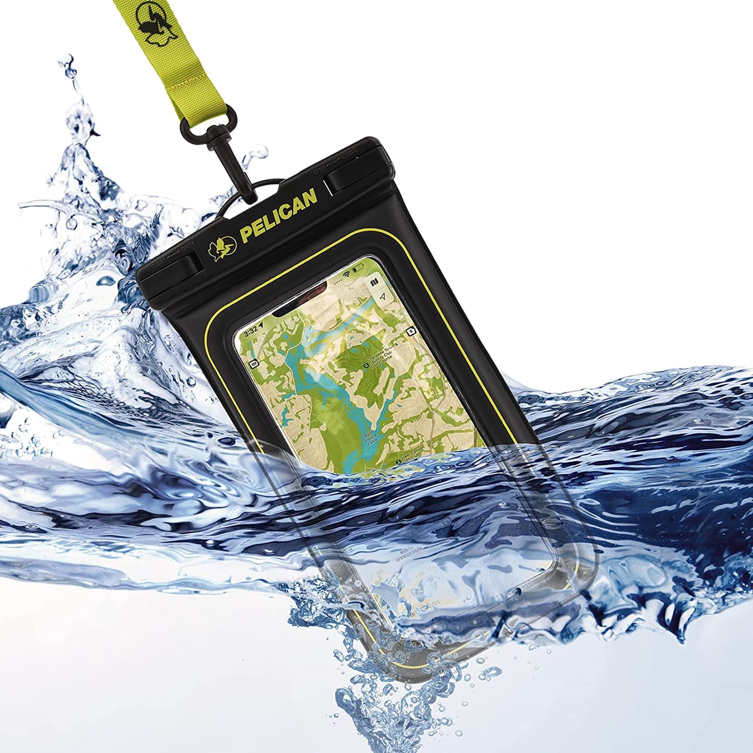 Pelican Marine IP68 Floating Waterproof Phone Pouch / Case (XL Size) w/ Detachable Lanyard - Black/Yellow