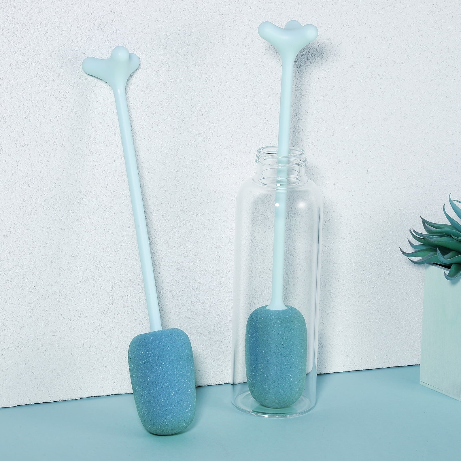 Sponge Bottle Brush Long Handle Cleaning Brush for Bowls and Plates Essential Kitchen Tool