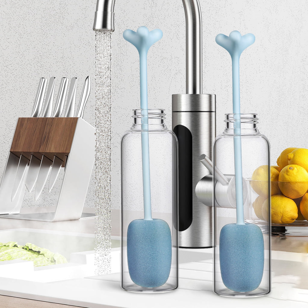 Sponge Bottle Brush Long Handle Cleaning Brush for Bowls and Plates Essential Kitchen Tool