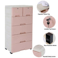 6 Closet Plastic Drawers Organizer Storage Cabinet Dresser Clothes Bedroom Pink 4 Large Drawers and Top 2 Small Cabinets Locker(with Keys)