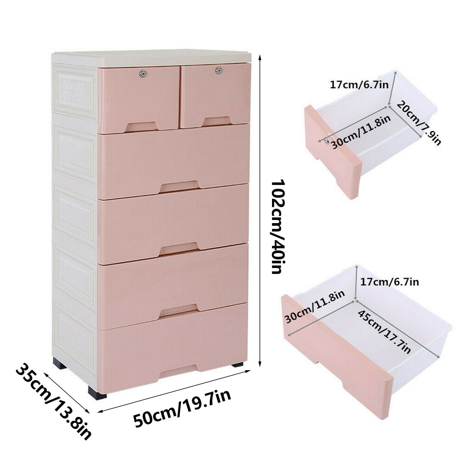6 Closet Plastic Drawers Organizer Storage Cabinet Dresser Clothes Bedroom Pink 4 Large Drawers and Top 2 Small Cabinets Locker(with Keys)