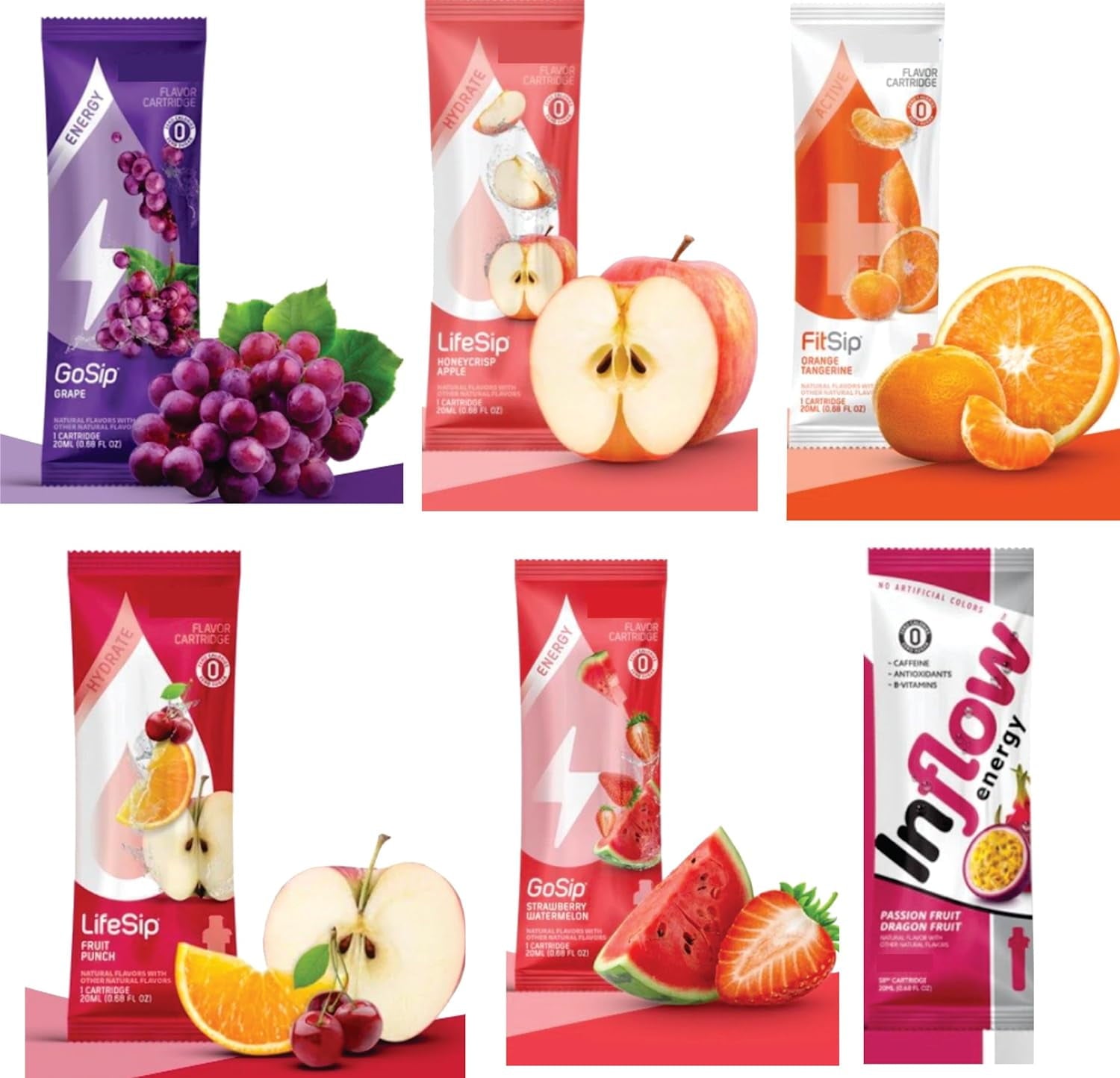 Assorted Cartridge Flavors Refills - , ,  - Strawberry, , Grape, Blue Raspberry, Orange Tangerine, Mixed Berry And More. (Pack 6)