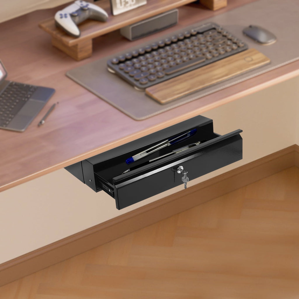 Home Under Desk Storage Drawer - Office Pull-out Hidden Drawer Hanging Drawers for Desk - Standing Desk Drawer Attachment - Under Desk Mounted Sliding Metal Hanging Drawers Organizer