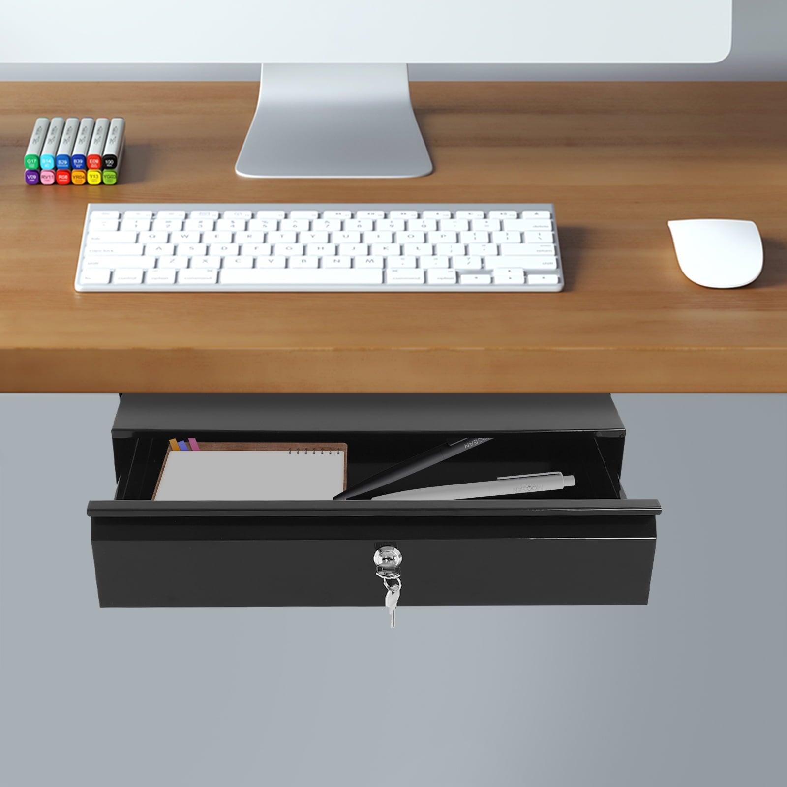 Home Under Desk Storage Drawer - Office Pull-out Hidden Drawer Hanging Drawers for Desk - Standing Desk Drawer Attachment - Under Desk Mounted Sliding Metal Hanging Drawers Organizer