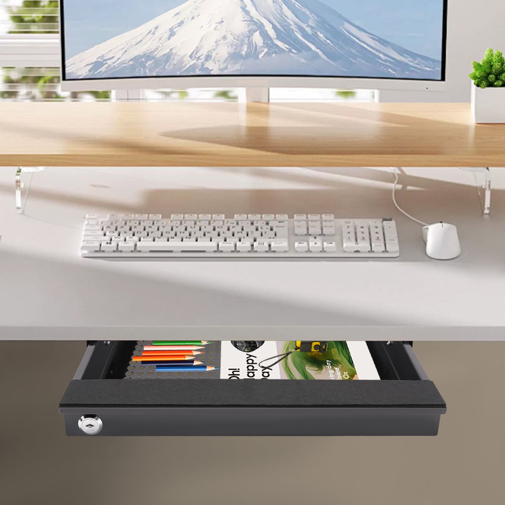 Home Under Desk Storage Drawer - Office Pull-out Hidden Drawer Hanging Drawers for Desk - Standing Desk Drawer Attachment - Under Desk Mounted Sliding Metal Hanging Drawers Organizer