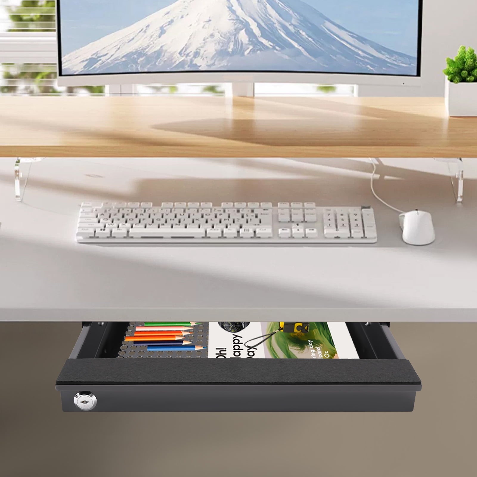 Home Under Desk Storage Drawer - Office Pull-out Hidden Drawer Hanging Drawers for Desk - Standing Desk Drawer Attachment - Under Desk Mounted Sliding Metal Hanging Drawers Organizer