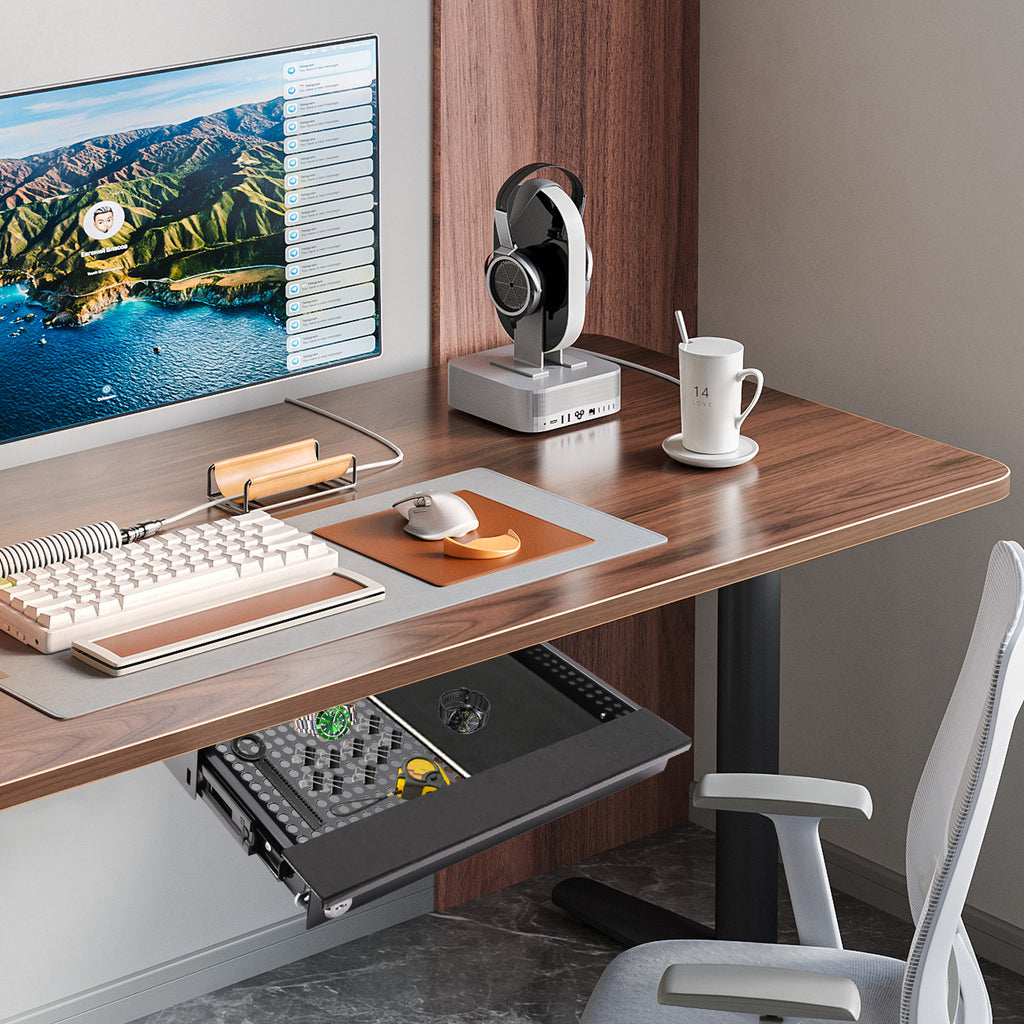 Home Under Desk Storage Drawer - Office Pull-out Hidden Drawer Hanging Drawers for Desk - Standing Desk Drawer Attachment - Under Desk Mounted Sliding Metal Hanging Drawers Organizer