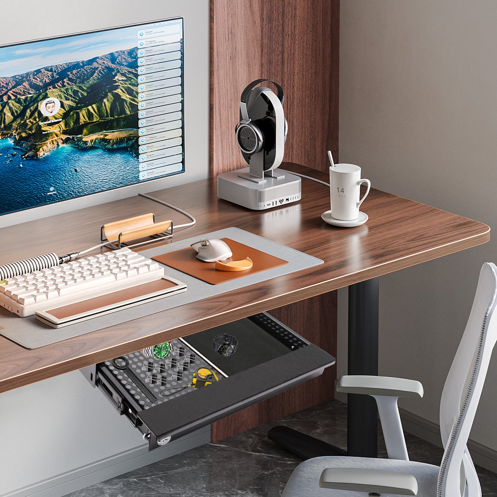 Home Under Desk Storage Drawer - Office Pull-out Hidden Drawer Hanging Drawers for Desk - Standing Desk Drawer Attachment - Under Desk Mounted Sliding Metal Hanging Drawers Organizer
