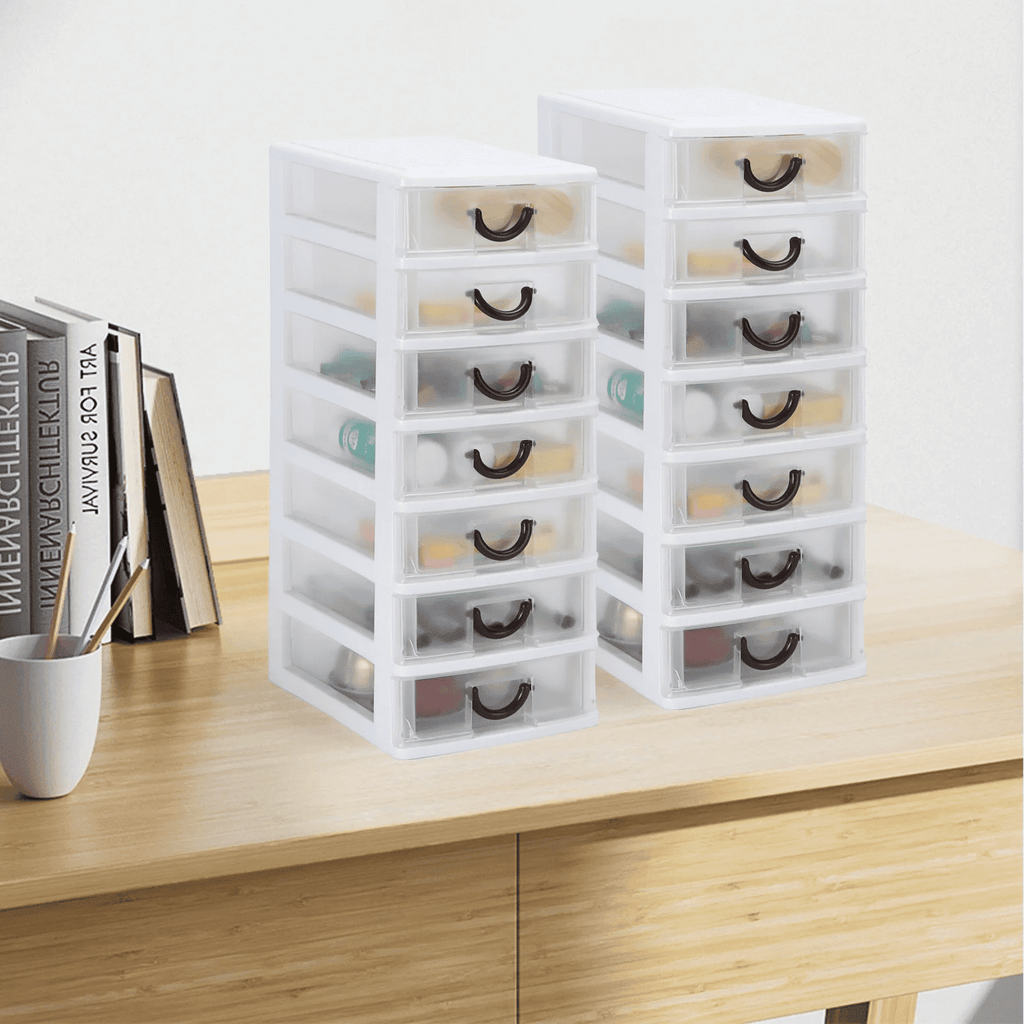 (5"x7"x13")Small Plastic 7 Drawer Desktop Storage System, Mini Organizer Box, Storage Container, Clear(2 pack)