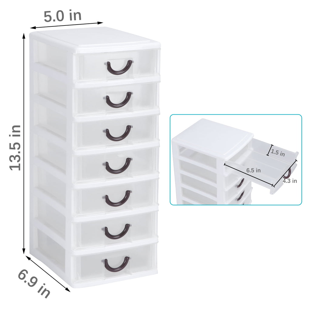 (5"x7"x13")Small Plastic 7 Drawer Desktop Storage System, Mini Organizer Box, Storage Container, Clear(2 pack)