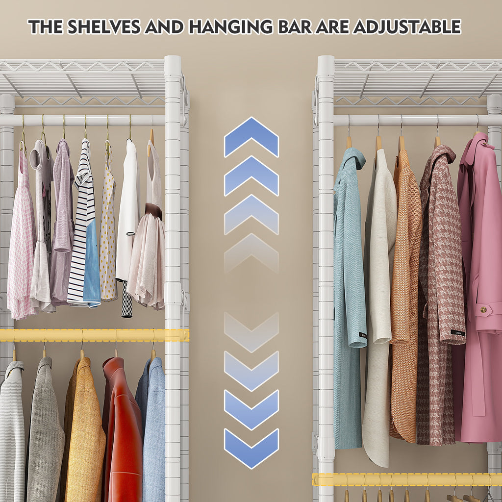 Clothes Rack with Cover, Freestanding Closet Wardrobe for Hanging Clothes, Clothes Storage Organizer with Wire Shelves, White