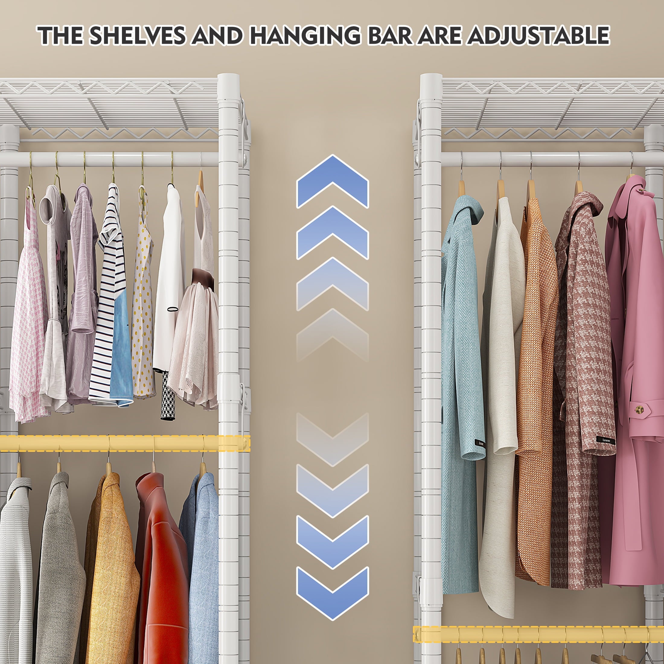 Clothes Rack with Cover, Freestanding Closet Wardrobe for Hanging Clothes, Clothes Storage Organizer with Wire Shelves, White