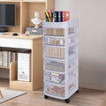 White 6 Drawers Plastic Storage Cabinet Rolling Cart Clear Organizer Trolley w/Wheels