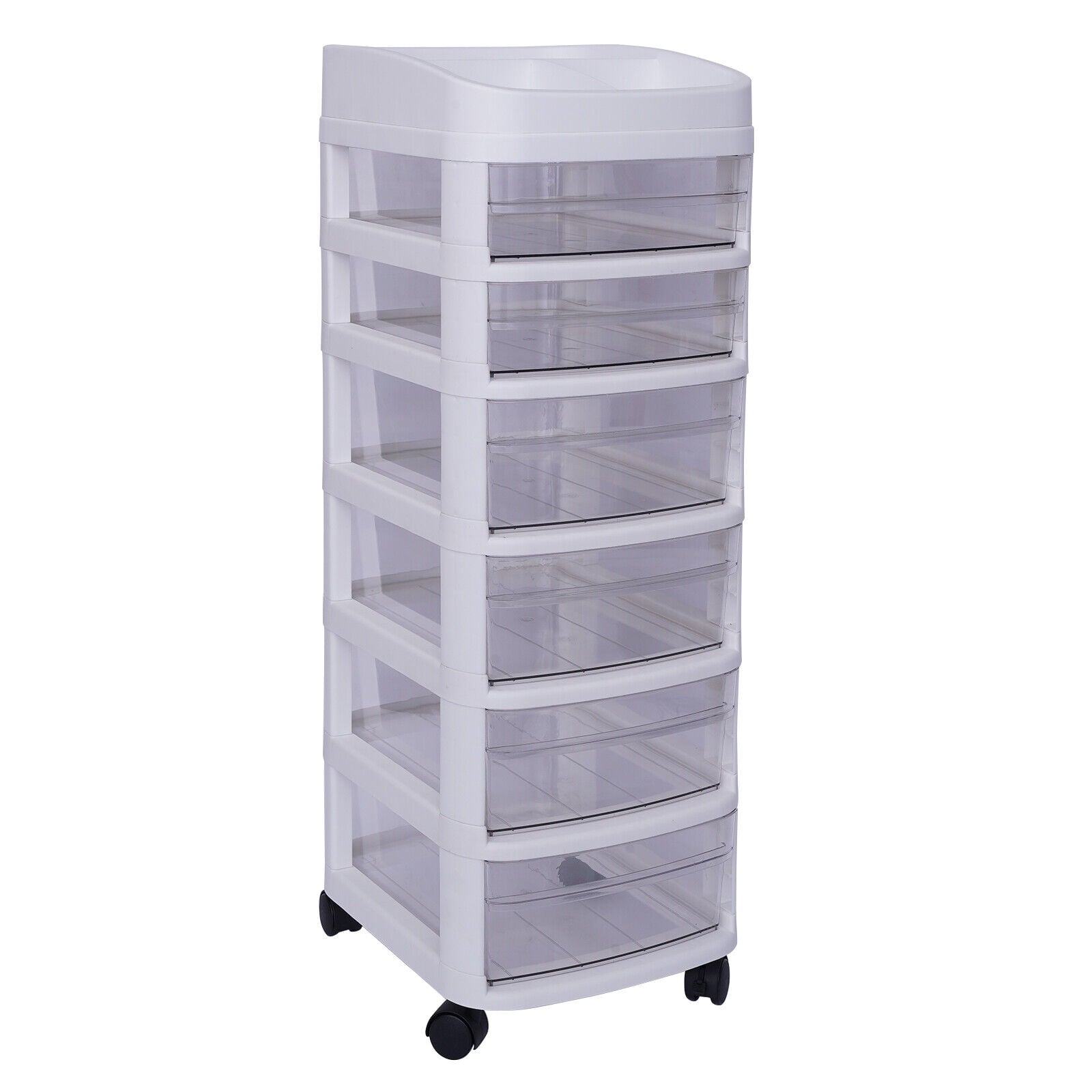 White 6 Drawers Plastic Storage Cabinet Rolling Cart Clear Organizer Trolley w/Wheels