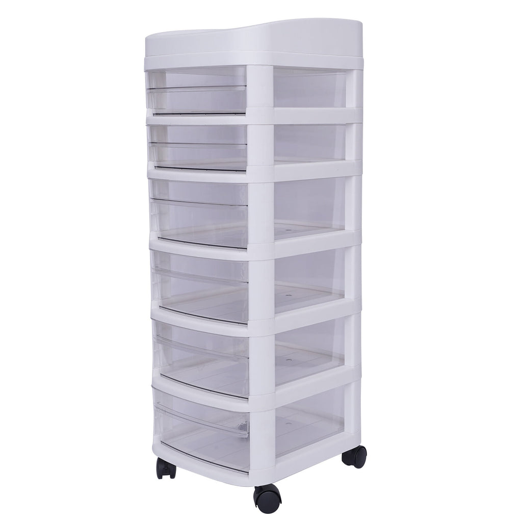 White 6 Drawers Plastic Storage Cabinet Rolling Cart Clear Organizer Trolley w/Wheels