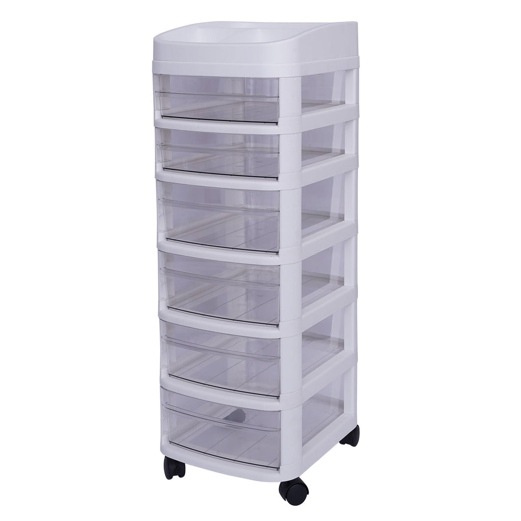 White 6 Drawers Plastic Storage Cabinet Rolling Cart Clear Organizer Trolley w/Wheels