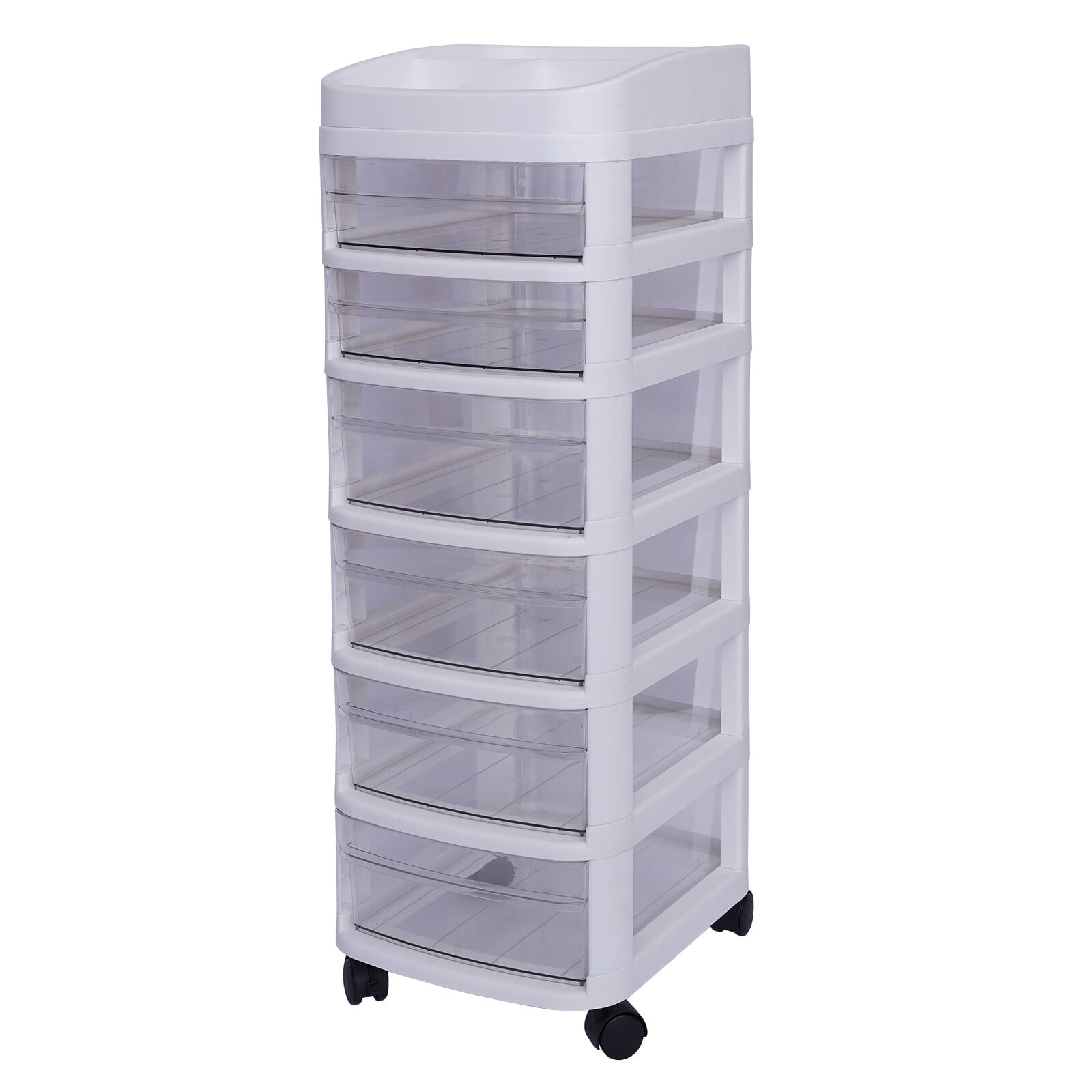 White 6 Drawers Plastic Storage Cabinet Rolling Cart Clear Organizer Trolley w/Wheels